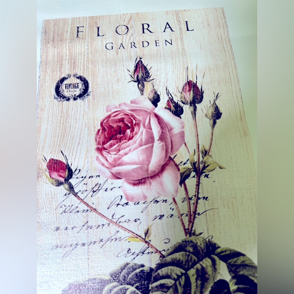 Printed art on loose unstretched Canvas Rose Bud Cottage Floral Garden‎ Craft